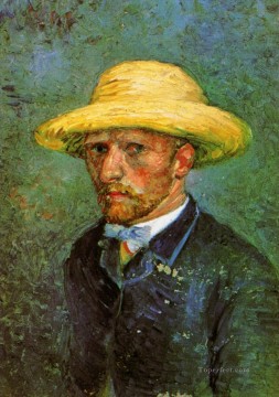  sombrero Pintura al %C3%B3leo - Autorretrato con sombrero de paja 2 Vincent van Gogh